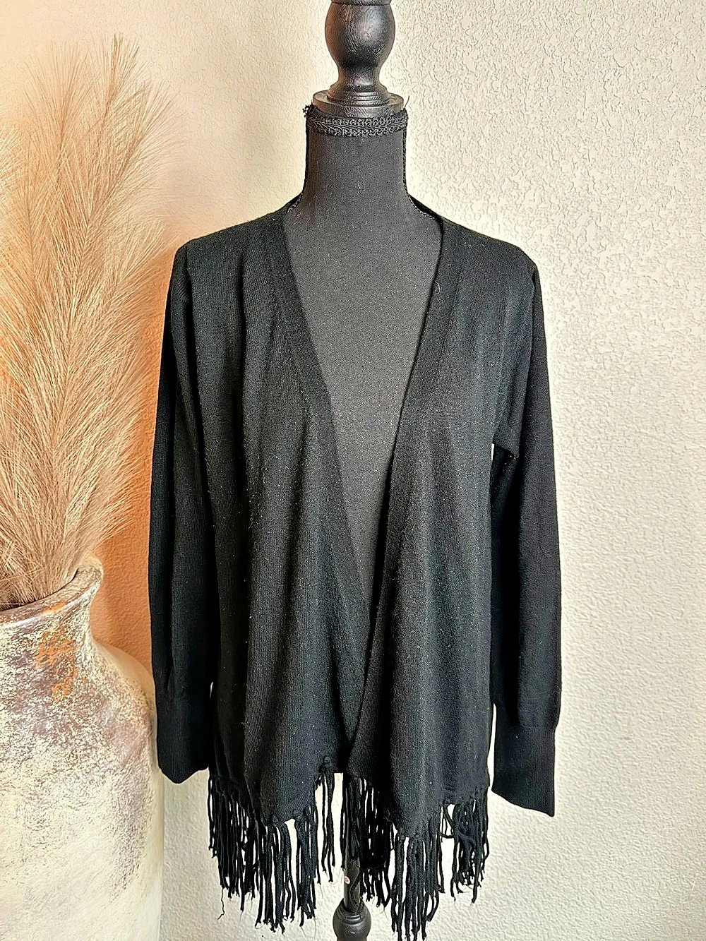 Lumière Black Fringe Shrug Size Medium